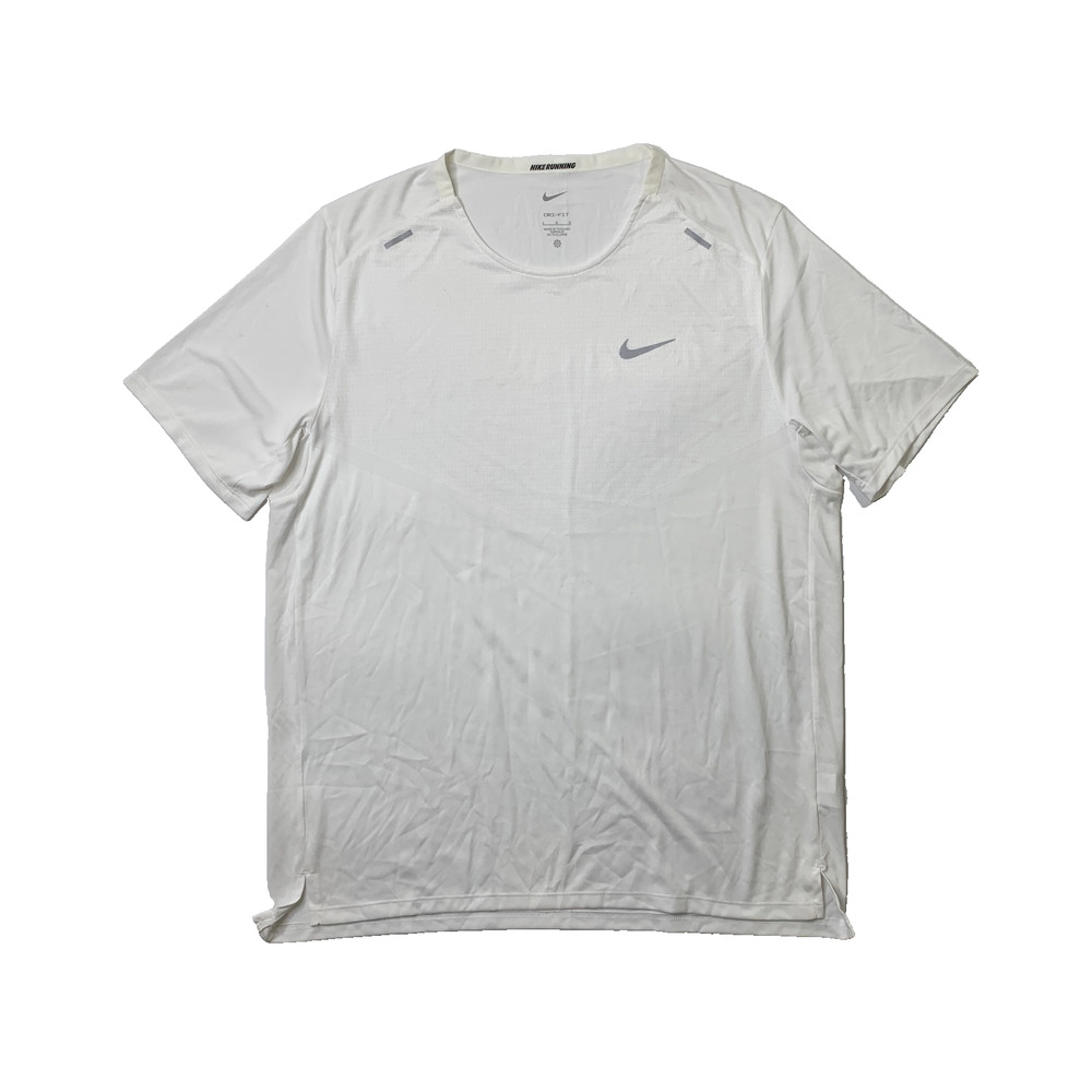 Nike Running Shirt Mens L Large White Rise 365 Dri Fit Short Sleeve Quick Dry